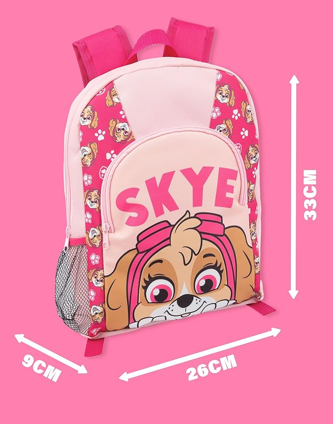 Paw Patrol Skye Girls Pink Backpack Rucksack Adjustable Straps Character Design School Bag Kids Organised Daypack