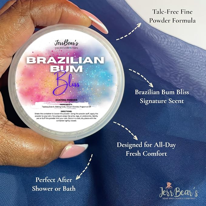Brazilian Bum Bliss Dusting Powder, Talc Free Body Formula for Women, Soft Scented Skin Care, Gentle Powder for Daily Freshness, (4oz Jar) | Talc Free Body Formula, Soft Scented Skin Care, Gentle Powder for Daily Freshness, Includes Puff Application