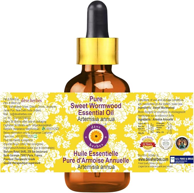 Deve Herbes Pure Sweet Wormwood Essential Oil (Artemisia annua) with Glass Dropper Steam Distilled 100ml (3.38 oz)