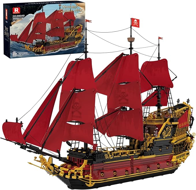 Reobrix Revenge Pirate Ship Building Block Set, 5666+ Pieces Historical Model Kit 66049, Collectible Sailing Ship Boat Construction Toy, Christmas Birthday Gifts for Adults and Kids