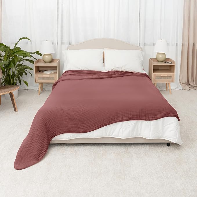 Comfy Cubs Adult Muslin Blanket 90x90” Queen Swaddle Blankets, Wine | 6 Layer Soft, Breathable & Lightweight Muslin Adult Blanket - Machine Washable & Designed in the US Bedding for All Seasons