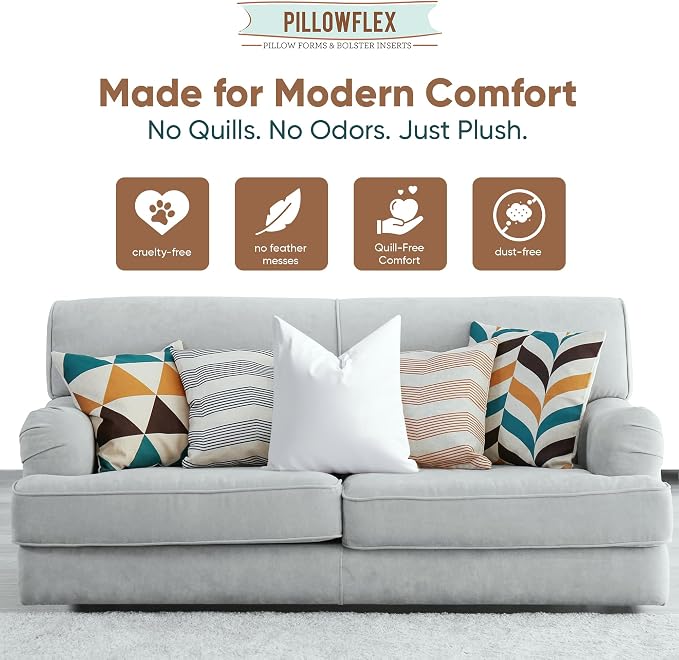Pillowflex Synthetic Down Pillow Insert 10x10 in - Karate Chop Pillow | Small Square Sham Form, Plush Polyester Cotton Blend, Cloud-Like Comfort, Clump-Resistant Fill, Smooth Elegant Finish