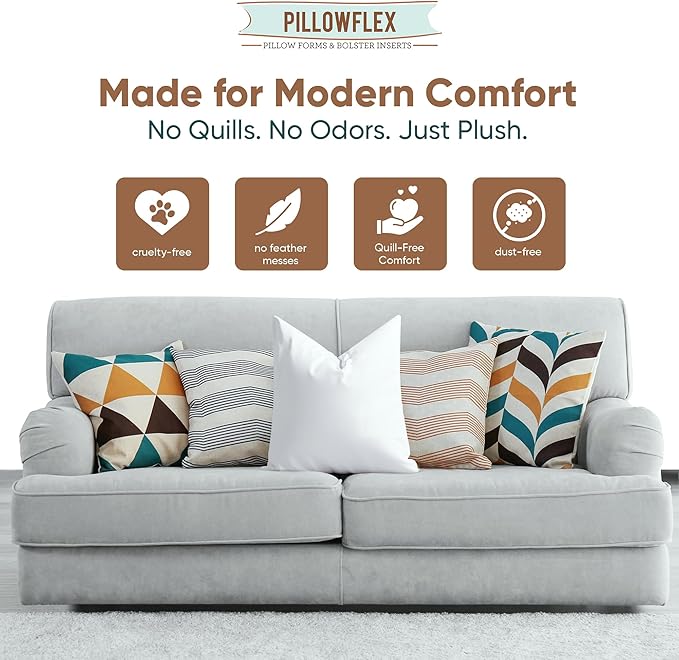 Pillowflex Synthetic Down Pillow Insert 27x27 in - Karate Chop Pillow | Set of 2 - Large Euro Square Sham Form, Plush Polyester Cotton Blend, Cloud-Like Comfort, Clump-Resistant Fill, Smooth Finish