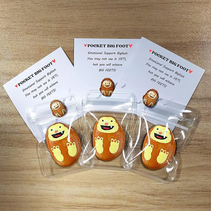 Pocket Bigfoot Pebble – Emotional Support Pocket Hug Gift – Reeses Gift Idea, Accessories & Decor – Funny Encouragement Stone for Anxiety Relief, Friends, Coworkers, Teens, Boyfriend, Girlfriend, Couples (Big foot Hug)