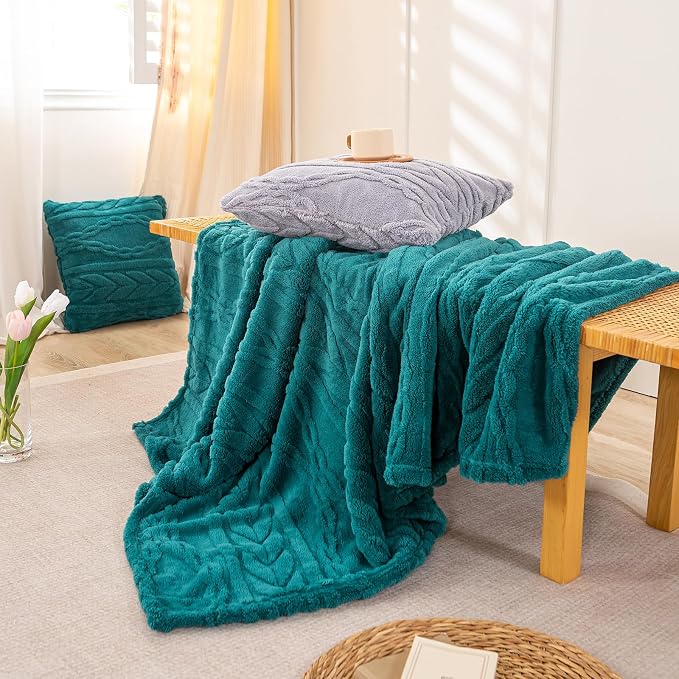 YUSOKI Sherpa Fleece Large Throw Blanket, Teal, 50"x65" | 3D Stylish Design,320GSM, Non-Shedding, Lightweight for All Season Use, stays fluffy after repeated washes, Perfect Gifts