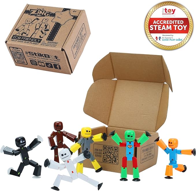 Zing Stikbot 6 Pack, Set of 6 Stikbot Collectable Action Figures, Create Stop Motion Animation (Styles May Vary)