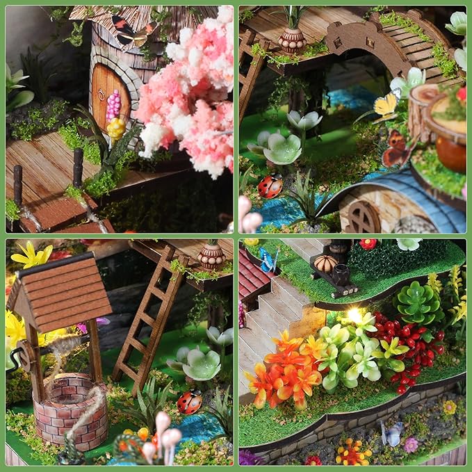 Foyucool DIY Miniature House Kit, Dollhouse Kit with Music and LED Light, Mini House Building Kits for for Adult to Building, Christmas Home Decorations Gifts for Family and Friends, Whisperwood