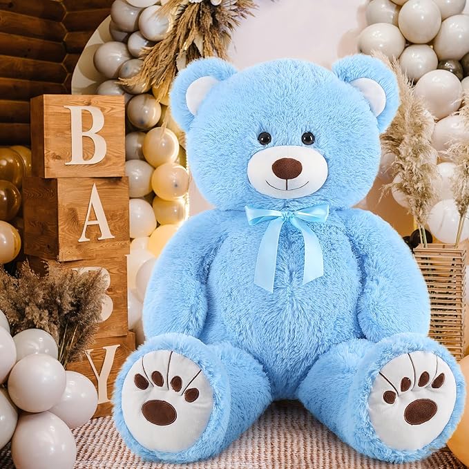 MorisMos Giant Blue Teddy Bear Plush, 36in Large Stuffed Animal for Baby Shower, Life Size Bear for Kids, Girls, Girlfriend on Birthday, Valentine's