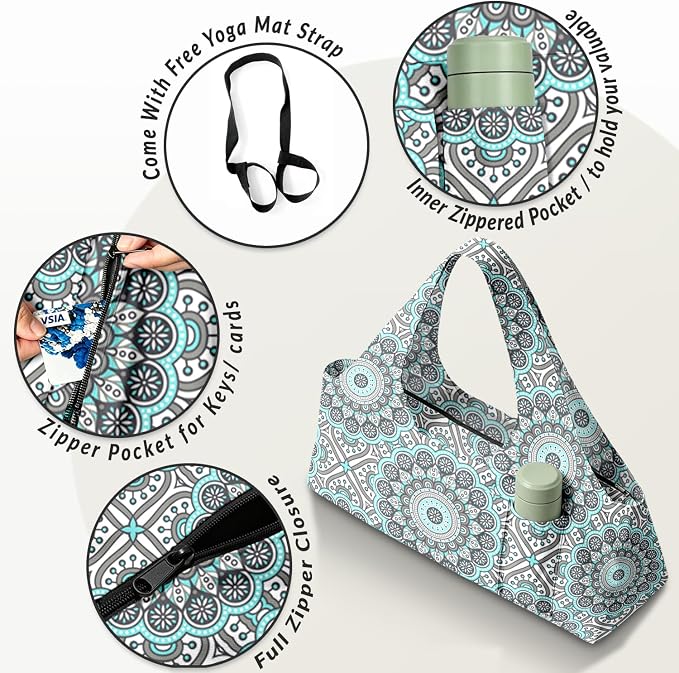 Women's Yoga Bag with Yoga Mat Carrier - Large Mat Pocket Fitness Tote for Pilates, Gym, Travel, Office & Beach