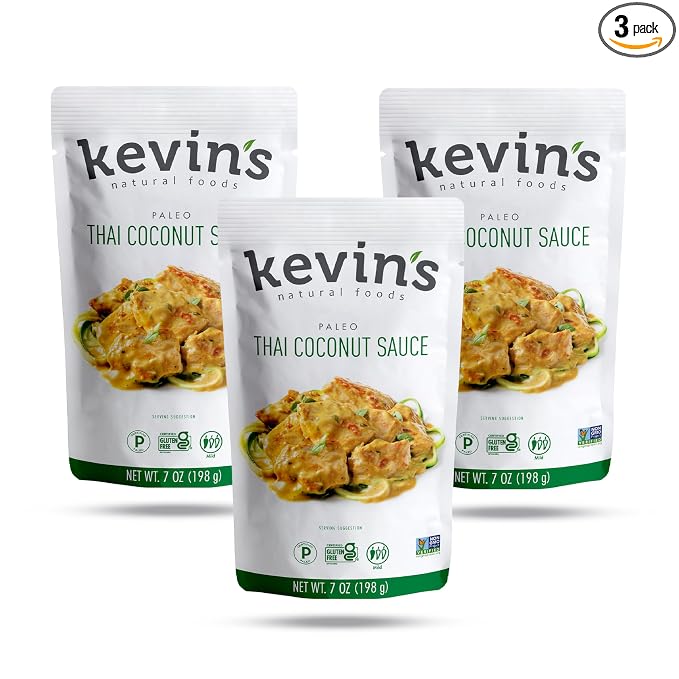 Kevin's Natural Foods Thai Coconut Simmer Sauce, 3 Pack | Paleo Stir-Fry Sauce, Gluten Free, No Preservatives, Non-GMO