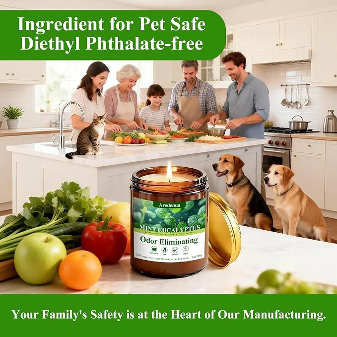 4 Pack Odor Eliminating Candles Set - Eliminates 95% of Pet, Smoke, Food, and Other Smells Quickly - Air Freshing Scent of Lavender/Orange/Mint/Cotton - 28oz Soy Candles for Home Scented, 200 Hours