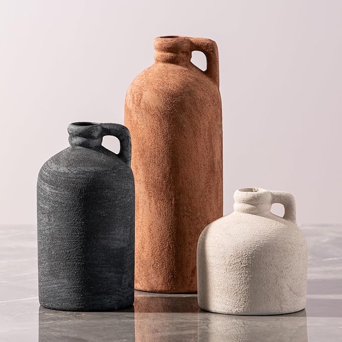 Ceramic Vase Home Table Decor - Flower Vase Set of 3 Living Room Kitchen Decorations Farmhouse Modern Rustic Vases Decorative Centerpiece for Shelf Bedroom Office Bathroom Dining Coffee Desk