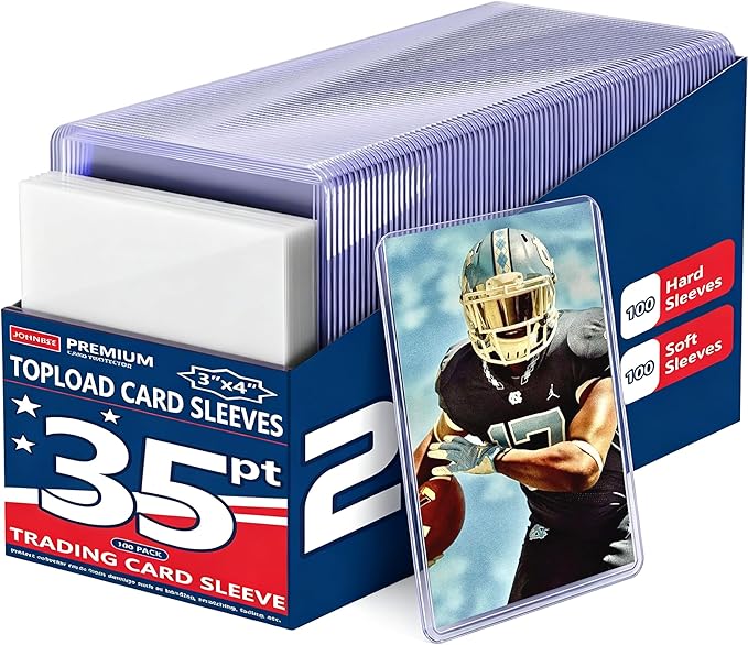 JohnBee Card Sleeves - 3"x4" Rigid Toploaders for Cards, Hard Plastic Card Protectors, Premium Trading Card Sleeves Fit for Sports Cards & All Standard Trading Cards (100HardSleeves+100SoftSleeves)
