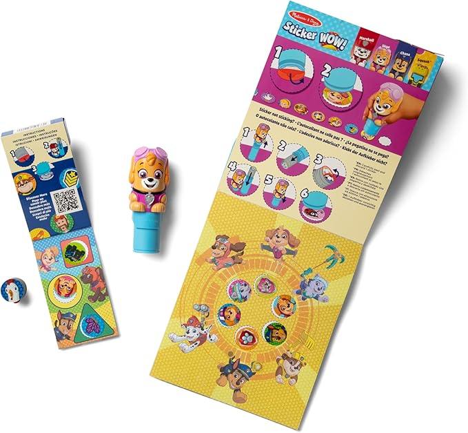 Melissa & Doug Sticker Wow!™ PAW Patrol Skye Bundle: 24-Page Activity Pad, Sticker Stamper, 500 Stickers, Mini Pad, Arts and Crafts Fidget Toy Collectible Character