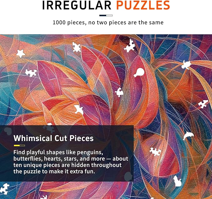 1000 Piece Jigsaw Puzzle for Adults, Abstract Lotus Flower Artwork with Matte Finish, Color-Coded Back for Easy Sorting, Vibrant Art Puzzle for Adults, 19.25 x 26.65 in