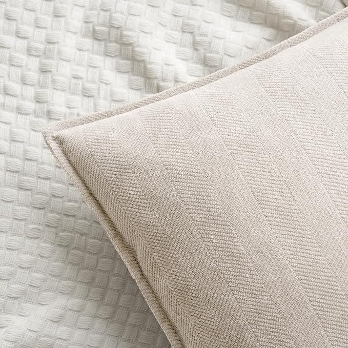 MIULEE Pack of 2 Cream Beige Decorative Chenille Pillow Covers 18x18 Inch | Soft Couch Throw Pillows,Farmhouse Cushion Covers with Elegant Design for Sofa,Bedroom,Living Room,Spring Home Decor