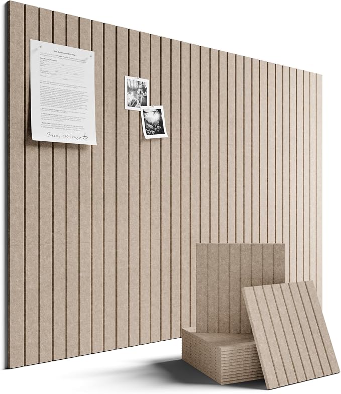 Fluxynara 48" x 36" Large Felt Bulletin Board, Taupe | 12 Pack Cork Board Alternative with 60 Safe Adhesive Tabs, Pin Boards for Wall Decor, Home, Office, Classroom,Dorm