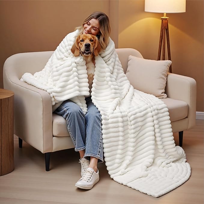Bedsure GentleSoft California King Size White Fleece Blanket for Bed - Cozy Soft Blankets for Women, Cute Large Throws for Girls, Off White, 102x96 Inches