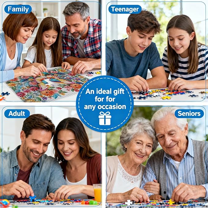 Puzzles for Adults 1000 Pieces - Floral Butterfly Colorful Jigsaw Puzzles, Fun Family Game, Challenging Brain Teaser, 28 x 20 in, Great Gift Idea & Home Decor (Wings of Spring)