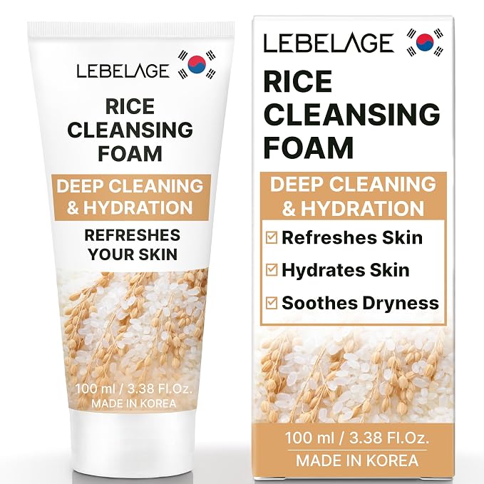 LEBELAGE Korean Rice Facial Cleanser 3.38 oz | Cleansing Foam Face Wash | Low pH Gentle Hydrating Daily Facial Cleanser Sensitive Skin | Deep Cleansing Foaming Cleanser, Pore Care-All Skin Types