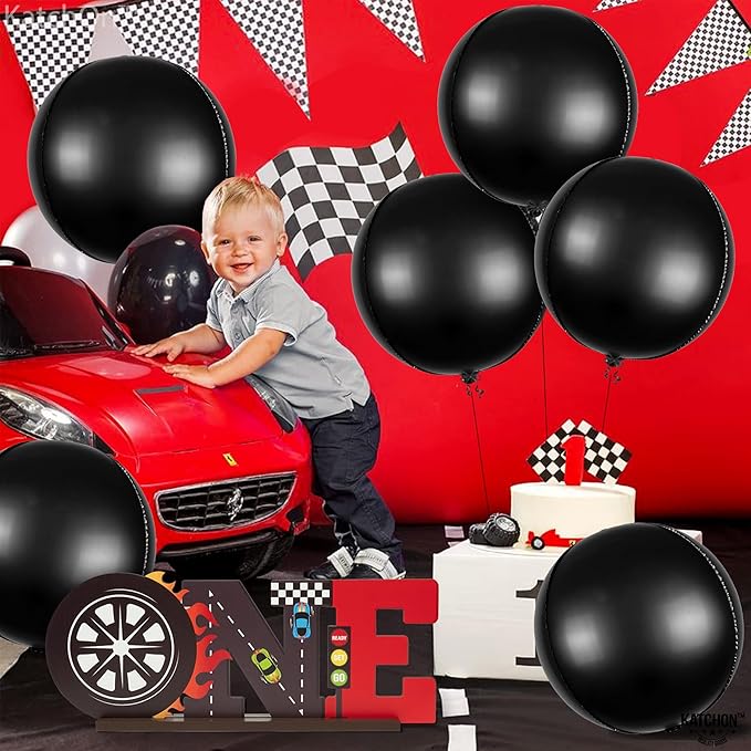 KatchOn, Big Matte Black Foil Balloons - 22 Inch, Pack of 6 | 4D Metallic Balloon for Black Birthday Decorations | Black Metallic Balloon, Happy New Year Balloons for New Years Decorations | NYE Decor