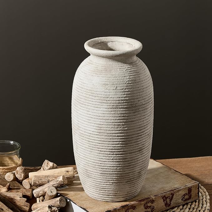 Ceramic Flower Vase, 12.5" Large Vases Home Decor Rustic Farmhouse Tall Pottery Decorative Pampas Vase for Table Living Room Entryway Mantel Bookshelf Bedroom Bathroom Kitchen - D