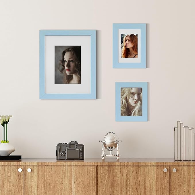 Picrit 8x10 Picture Frame Set of 12, Display 5x7 with Mat or 8x10 without Mat, Photo Frames for Wall Mounting or Table Top Display, Blue