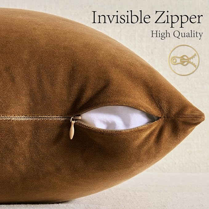 MIULEE Velvet Throw Pillow Covers 20x20 Inch Pack of 2 Golden Brown | Soft Solid Decorative Pillow Covers, Modern Luxury Home Decor, for Couch Chair Sofa Bedroom Livingroom