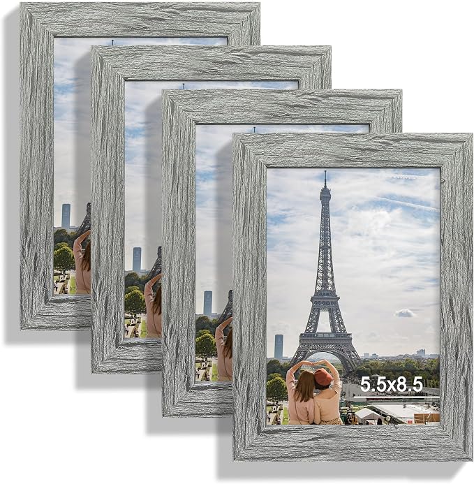 Hongkee 5.5 x 8.5 Diploma Frame Set of 4, Made of Real Glass and Grey Frame, 5.5 by 8.5 Photo for Wall or Tabletop