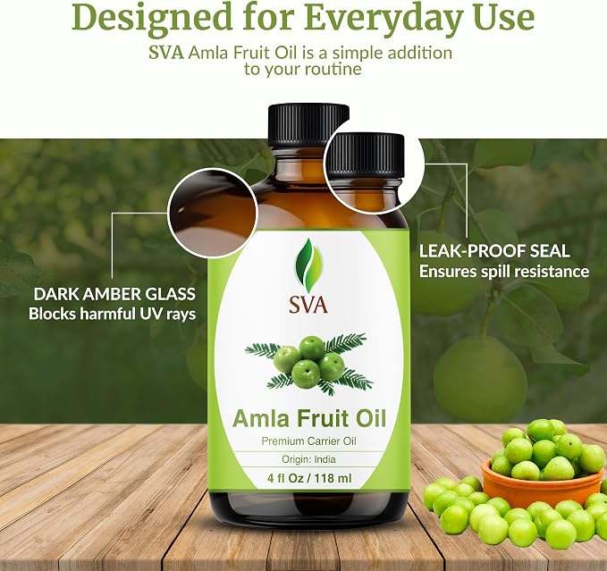 SVA Amla Oil 4oz (118ml) Premium Carrier Oil with Dropper for Hair Care, Hair Oiling, Scalp Massage, & Skin Care