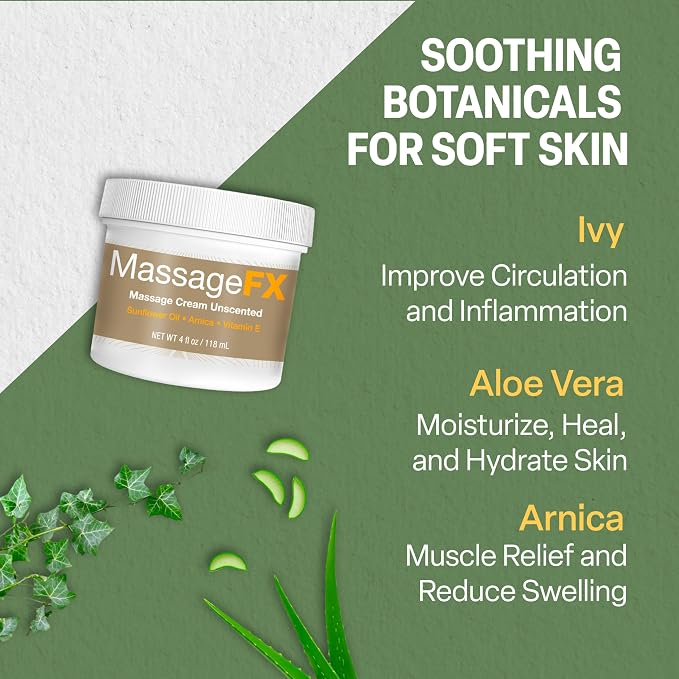 Massage Oil by Massage FX - 100% Pure Sweet Almond & Sunflower Seed Oil - Vitamin E - Ivy, Arnica & Aloe - Unscented - Perfect for a Full Body Massage, Maximum Friction - Paraben Free - 8 Ounces Pump