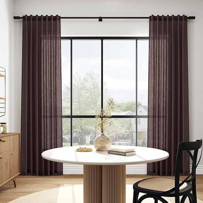 Nanspring Linen Curtains 84 Inch Long, Coffee Brown, 2 Panels 52x84 | Living Room, Back Tab, Light Filtering, Bedroom Office Window, Modern Farmhouse Decor