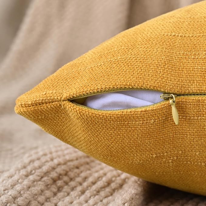 Set of 4 Soft Textured Decorative Throw Pillow Covers 24x24 Inch Cozy Farmhouse Cushion Cover Square Accent Pillow Cases for Bed Couch Sofa Living Room, Mustard Yellow