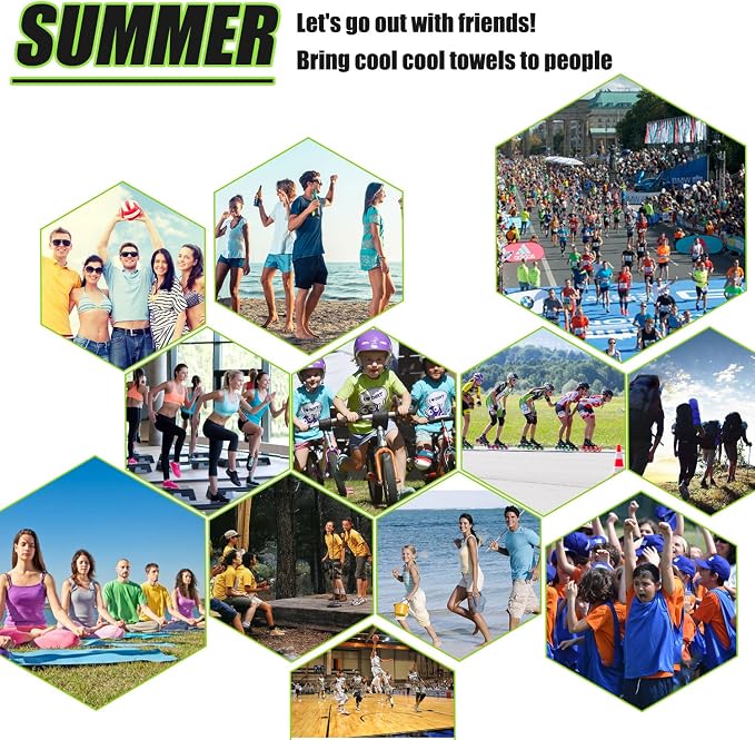 Cooling Towel (Pack of 20, 40"x12") with Pouches for Sports, Workout, Fitness, Gym, Yoga, Golf, Pilates, Travel, Camping & More