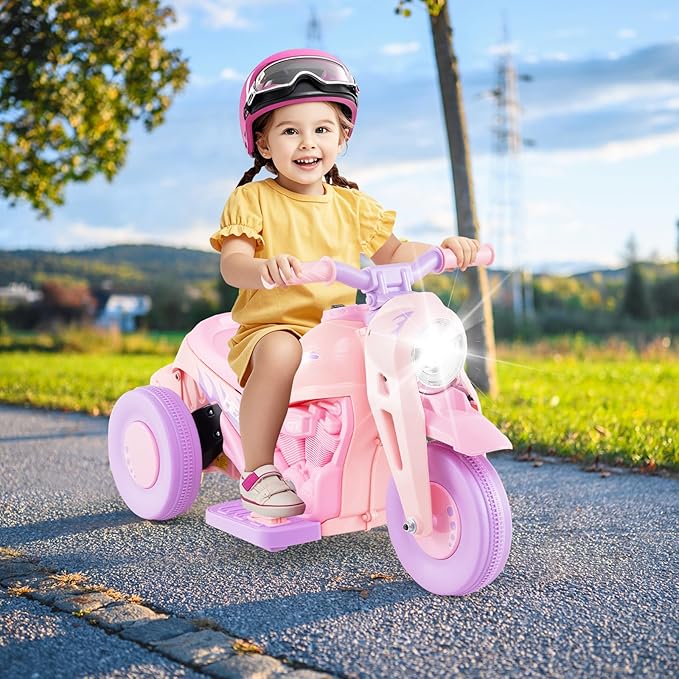 HONEY JOY Pink Ride On Motorcycle, 6V Toddler Motorcycle with Bubble Maker, LED Light, Music, Foot Pedal, Forward/Backward, 3-Wheel Battery Powered Electric Motorcycle for Kids, Gift for Boys Girls
