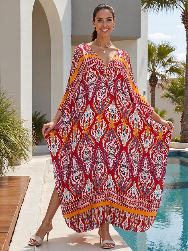 Mumu Dresses for Women Plus Size, Bohemian Kaftan Beach Cover Up Long Maxi Nightgown Soft Loungewear