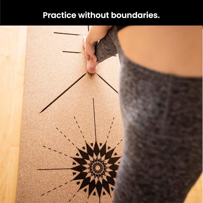 Luxury Cork Yoga Mat - Non Slip, Extra Thick Grip. Thicker, Longer, and Wider for More Comfort and Support. Tough Enough For Hot Yoga. Natural, Non Toxic, and Eco Friendly. Optional Alignment Lines.