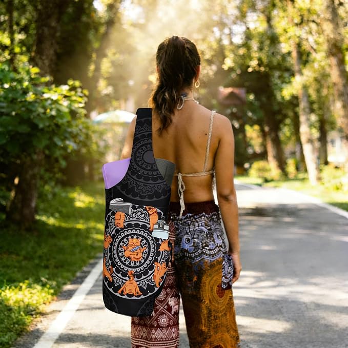 Yoga Mat Bag - Large Opening Long Tote Yoga Mat Carrier Holder Bag with Waterproof Wet Zipper Pocket and Drawstring Water Bottle Pocket - Yoga Bag Fit Most Size Mats
