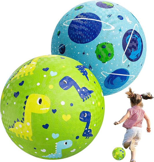 U&C Planet 2 Pack Playground Balls for Toddler Kids, 6 inch 8.5 inch Cartoon Rubber Balls with Pump, Dodgeball Kickball for Outdoor & Indoor Game, Great Gift for Boys Girls Aged 1 and Above