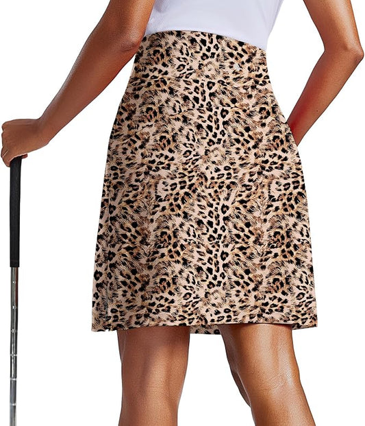PINSPARK 20" Skorts for Woman Knee Length UPF 50+ Golf Skirts | 4 Pockets, Built-in Shorts, High Waisted, Split Hem, Silky-smooth, Moisture-wicking, for Golf Athletic Tennis Workout Casual