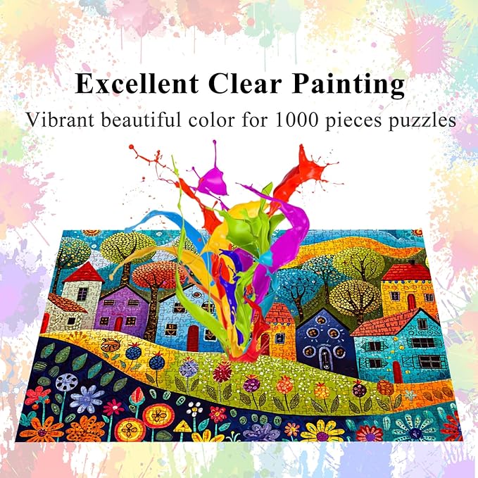 HUADADA Jigsaw Puzzles for Adults 1000 Pieces, Painting Houses with Poster Interlock Perfectly Letter on Back No Dust, Home Decor Birthday Party Gift Toy for Men Women Elders Seniors (27.5"x19.6")