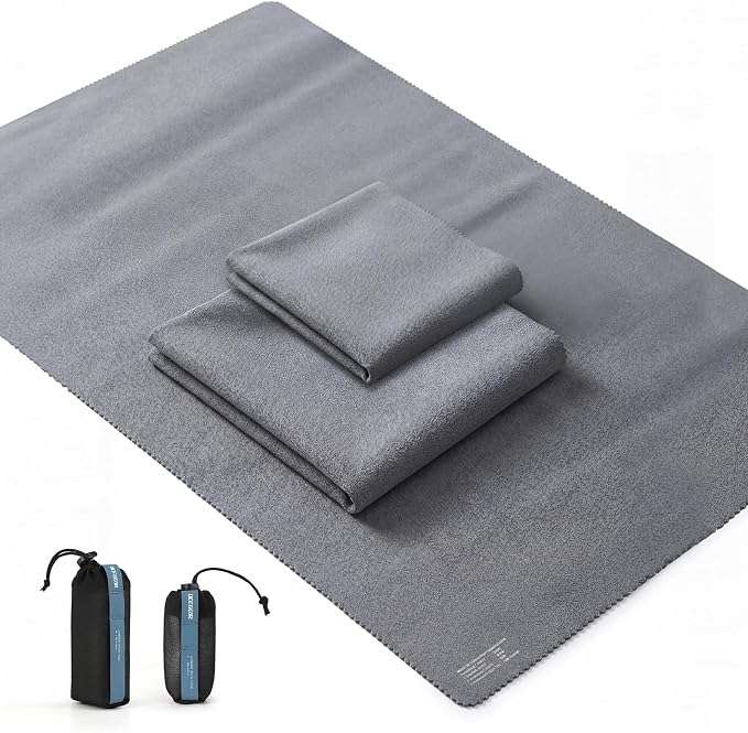 2 Pack Microfiber Travel Towel, Soft Lightweight Quick Dry Towel, Super Absorbent Compact Travel & Sports & Beach Towels for Camping, Backpack, Gym, Swimming, Yoga, Hiking (Grey, Small + Medium)