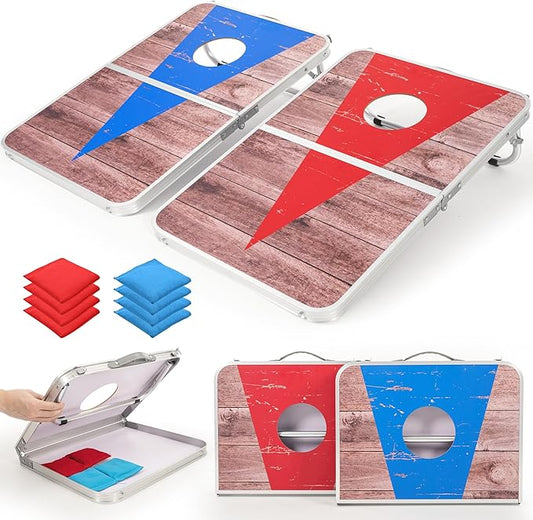 ROPODA Portable Cornhole Board Set,24x16 / 30×20in Corn Hole Games for Adults with 8 Bean Bags, Lightweight Aluminum Alloy Edging Cornhole Set for Outdoor Games, Beach and Tailgates