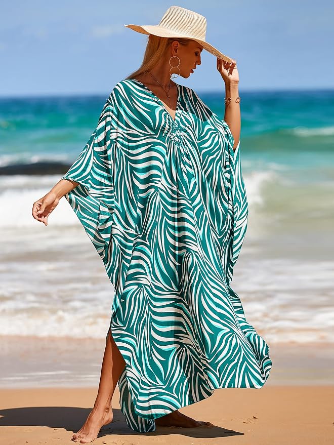 Venasha Womens Caftan Floral Print Kaftan Dress Short Sleeve Swimsuit Cover up Loungewear for Summer