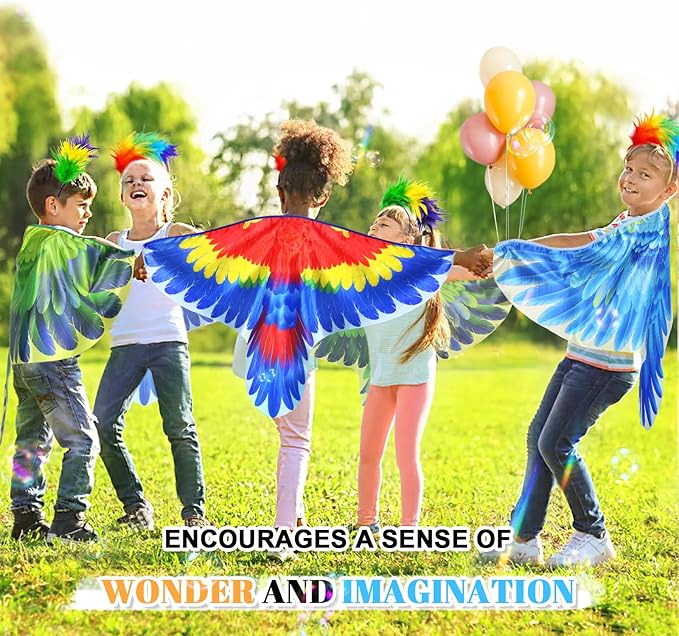 Bird-Costume-Parrot-Wings for Kids with Bird Headbands, Boys Girls Eagle Dress-up Cape Halloween Party Favors Gifts