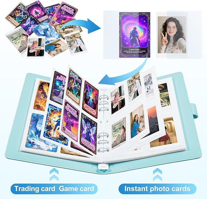 2x3 Photo Album, Clip-In PU Leather Cover A5 Photocard Binder, 200 Pockets, Compatible with Fujifilm Instax Mini & Polaroid Camera, Scrapbook for Instant Photos (Blue)