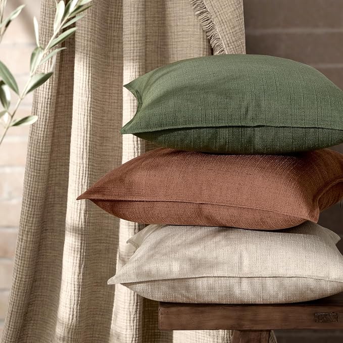 MIULEE Fall Thick Textured Rust Euro Sham Throw Pillow Covers 24x24 Inch | 2 Pack, Terracotta Decorative Linen Blend Pillow Cover, Flange Edge Design, Farmhouse Modern Boho, Bed Couch Home Decor