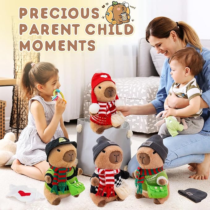 Capybara Plush with 10 Pcs Clothes & Accessories,Christmas Stuffed Animals, 10.2 in Cute Capybara Plush Toys,Birthday Gifts&Dress Up Cute Plushies for Boys/Girls (Daily-C)