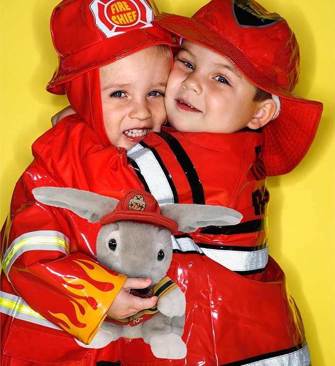 DolliBu Firefighter Dress Up with Holes in Helmet Set for Teddy Bear Plush Toy - Firefighter Hat and Stuffed Animal Clothes Set, Teddy Bear Costume Set with Fireman Helmet, Jacket and Pants - Small