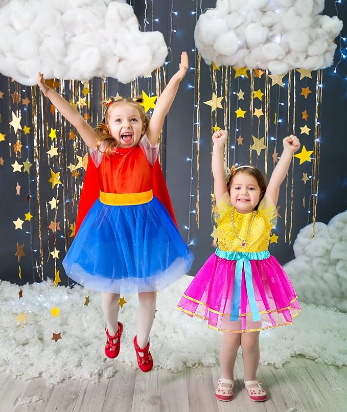 Jeowoqao Girls Dress up Trunk Princess Set, 24Pcs Pretend Play Costume Set, Fairytale, Supergirl, Princess, Rainbow Girls Costume for Toddler/Little Girls Ages 3 4 5 6 Years